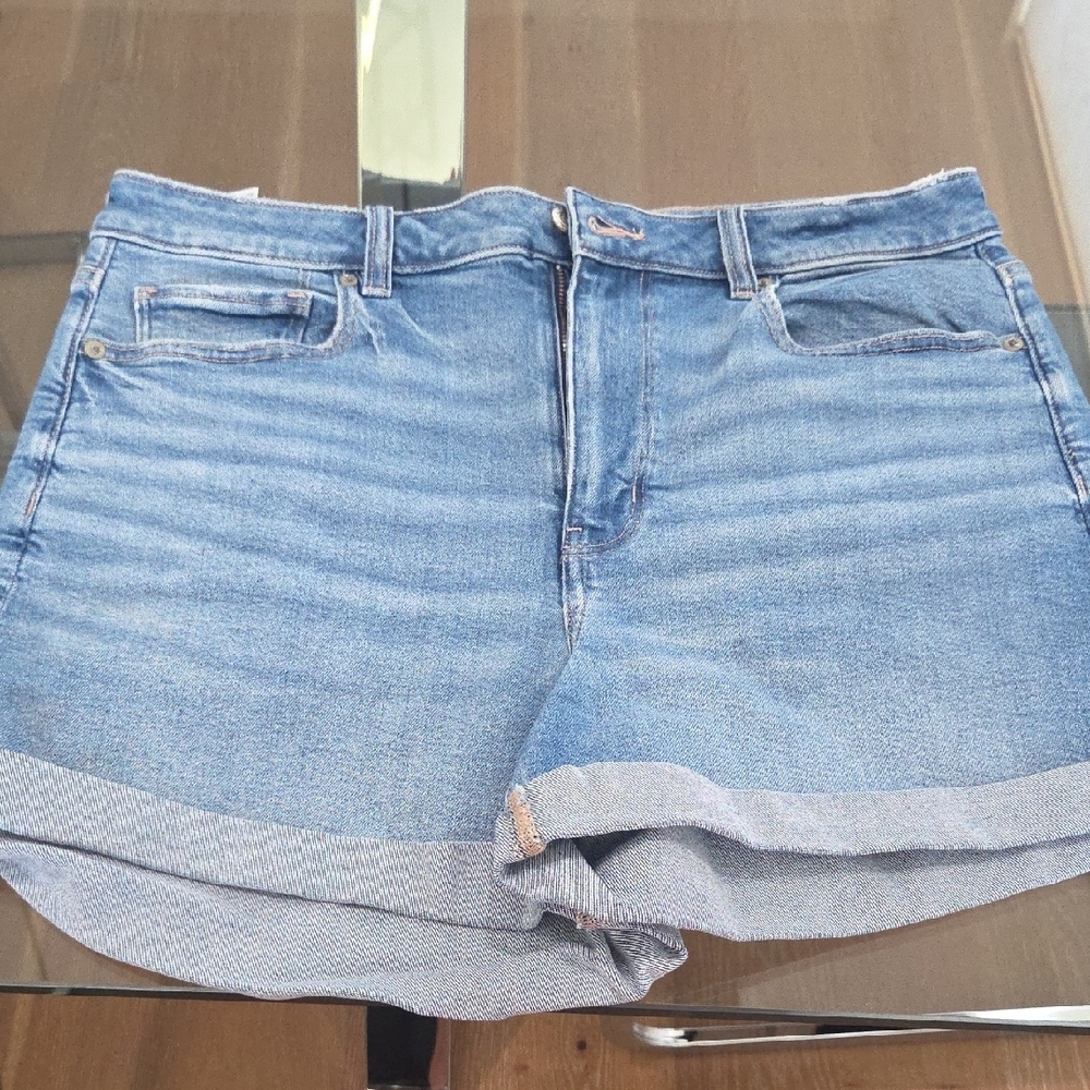 High-Waisted Blue Jean Shorts with Distressed Cuffs